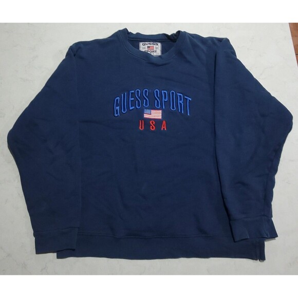 Guess Sport USA Vintage 90s Sweatshirt Crewneck Men’s Size Medium Blue EUC - Picture 1 of 9